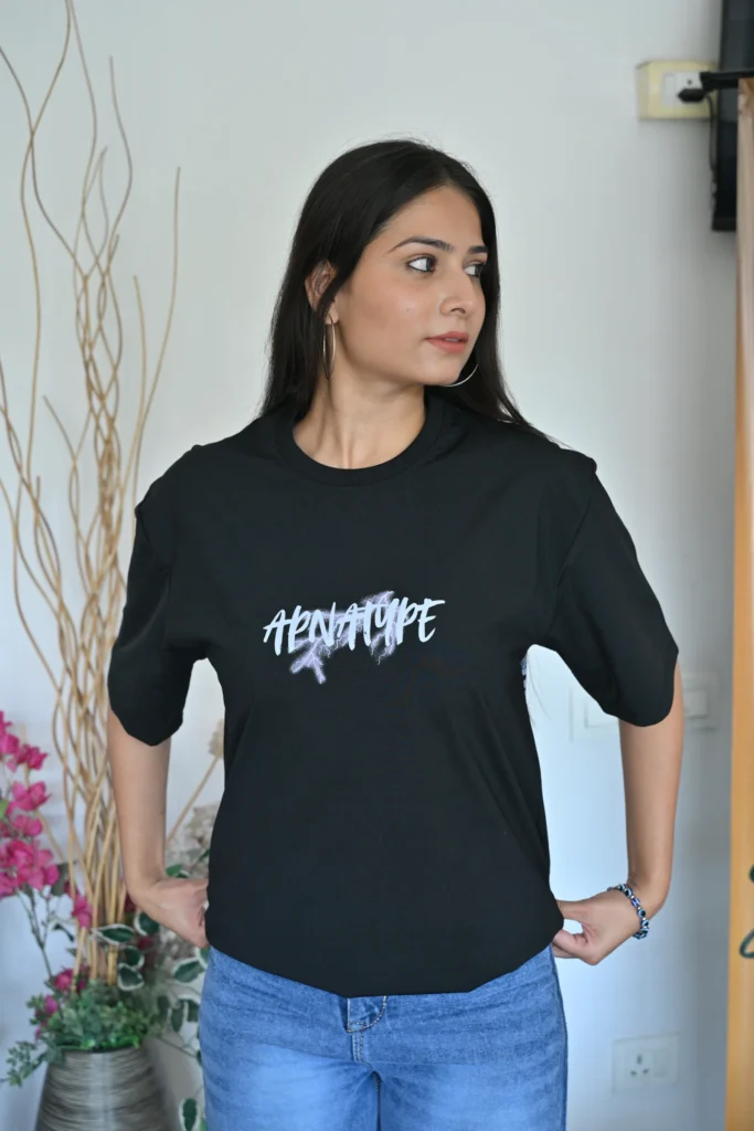 APNATYPE After Dark Black Oversized Cotton T-Shirt