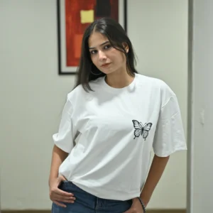 APNATYPE white oversized cotton T-shirt with butterfly graphic