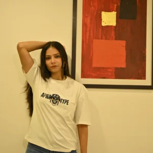 APNATYPE Abstract Maze White Oversized Graphic T-Shirt